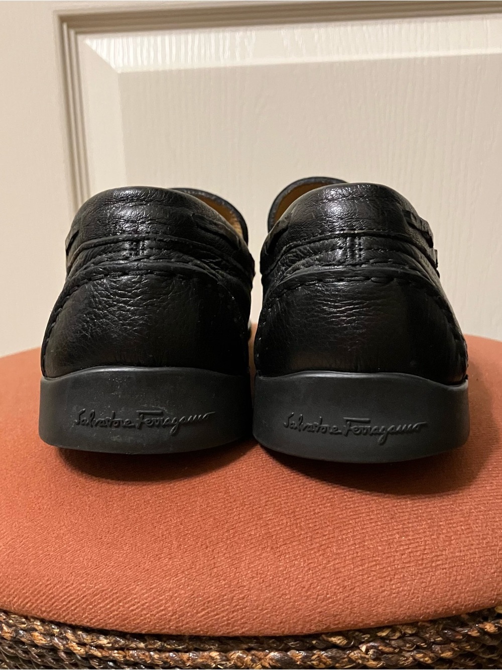 Salvatore Ferragamo GANCINI Loafers TEXTURED LEATHER Black -Sz 7 D Made in Italy - Picture 5 of 16